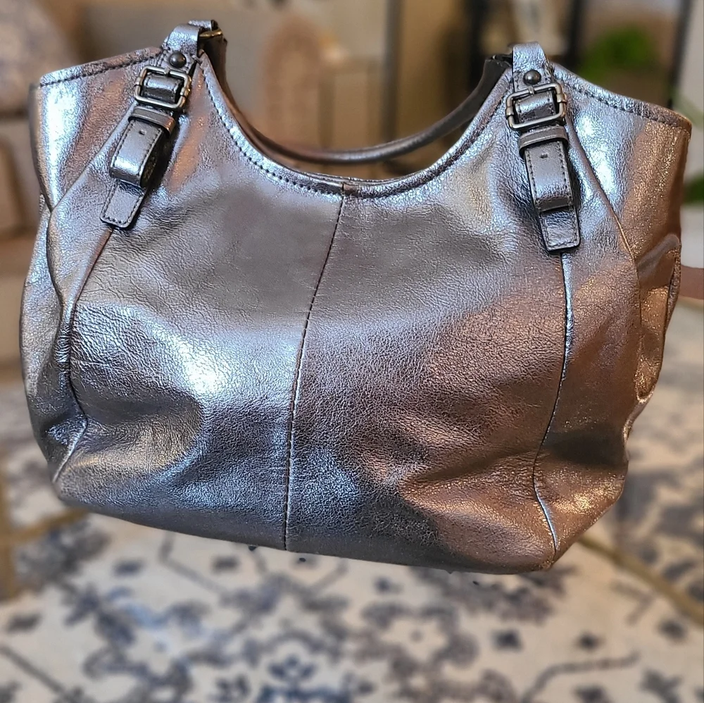 Coach Silver Grey Metallic Shoulder Handbag Purse with Dustbag - Picture 3 of 12